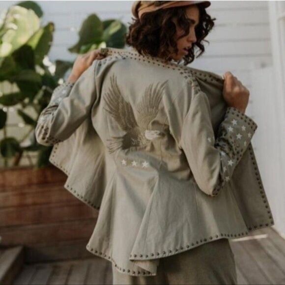 Spell Jackets & Blazers - NEW Spell Eagleback Matinee Embellished Jacket Khaki Large